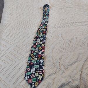 Vintage Giorgio 100% Silk Tie - Road Signs, Speed Limits, & Stop Signs Motif